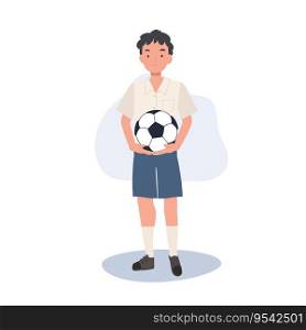 Young Thai Student Boy Playing Football After School. Boy with football