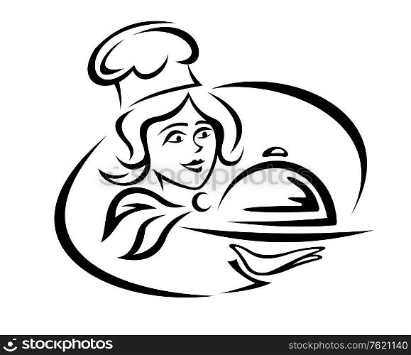 Young waiter with food tray for catering design