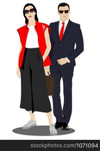 Young woman and man with sunglasses. Couple. Vector illustration