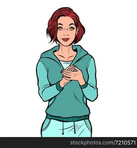 young woman applauds. Pop art retro vector illustration drawing vintage kitsch. young woman applauds