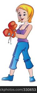Young Woman Boxer, vector illustration