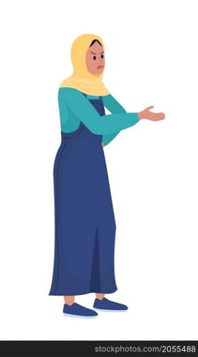 Young woman criticizing semi flat color vector character. Posing figure. Full body person on white. Adolescence isolated modern cartoon style illustration for graphic design and animation. Young woman criticizing semi flat color vector character