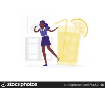 Young woman drinking orange juice from a big glass