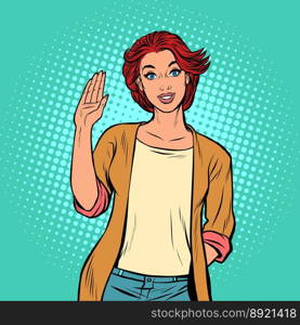 Young woman gesture hello vector image