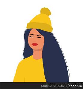 Young woman in a hat. Vector illustration