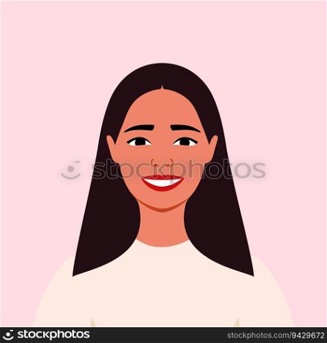 Young woman is smiling. Human emotions. Happiness. Joy. Female. Flat style