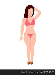 Young woman isolated on white flat colorful illustration figure in bikini character