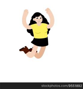 Young woman jump. Joy and enjoyment of life. Modern trendy female character. Happy girl in active motion. Flat cartoon illustration. Young woman jump. Joy and enjoyment of life.