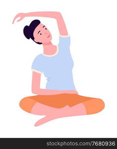 Young woman keep calm, making yoga, stretching exercises isolated at white background. Young female doing sports. Healthy lifestyle, sport, flexible body, portrait of sportive girl bend over in side. Young woman keep calm, making yoga, stretching exercises, bend over in side isolated at white