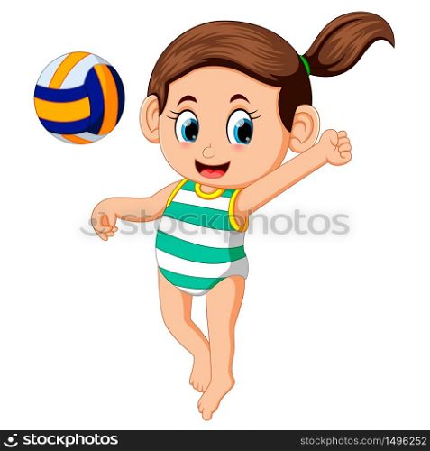 young woman playing volleyball on beach