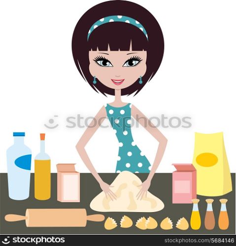 Young woman prepares dough