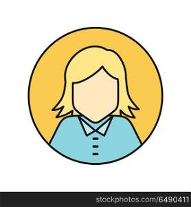 Young Woman Private Avatar Icon. Young woman private avatar icon. Young blonde woman in blue shirt. Social networks business private users avatar pictogram. Round line icon. Isolated vector illustration on white background.