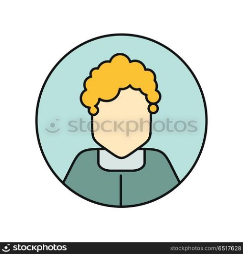 Young Woman Private Avatar Icon. Young woman private avatar icon. Young blonde woman in blue dress. Social networks business private users avatar pictogram. Round line icon. Isolated vector illustration on white background.