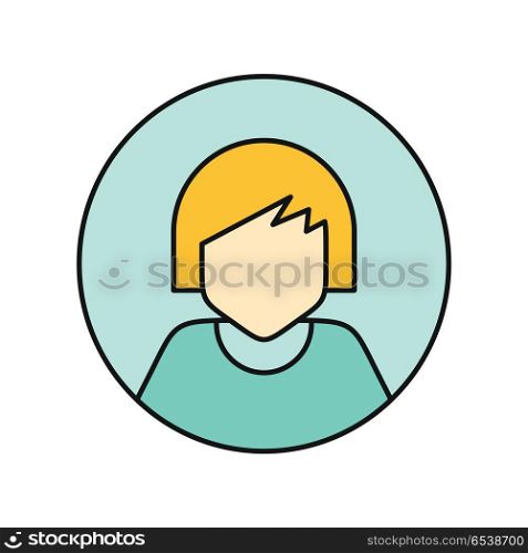 Young Woman Private Avatar Icon. Young woman private avatar icon. Young blonde woman in blue dress with necklace. Social networks business private users avatar pictogram. Round line icon. Isolated illustration on white background.