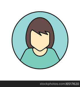 Young Woman Private Avatar Icon. Young woman private avatar icon. Young woman in green dress. Social networks business private users avatar pictogram. Round line icon. Isolated vector illustration on white background.