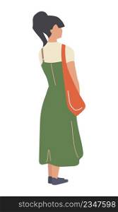 Young woman wearing long green dress semi flat color vector character. Standing figure. Full body person on white. Casual outfit simple cartoon style illustration for web graphic design and animation. Young woman wearing long green dress semi flat color vector character