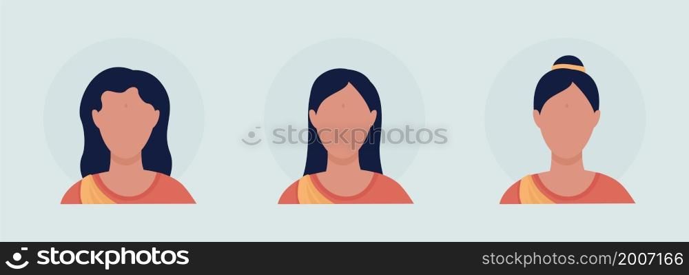 Young woman with different hairdos semi flat color vector character avatar set. Portrait from front view. Isolated modern cartoon style illustration for graphic design and animation pack. Young woman with different hairdos semi flat color vector character avatar set