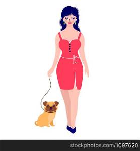 Young woman with dog on white background