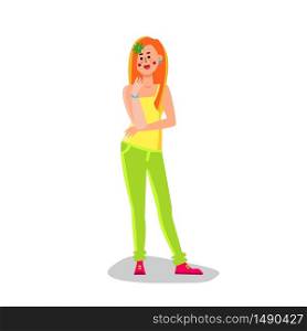 Young Woman With Freckle On Face Vector. Attractive Smiling Happy Girl With Facial Freckle And Flower In Red Hair. Redhead Beautiful Pretty Lady Flat Cartoon Illustration. Young Woman With Freckle On Face Character Vector