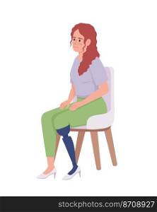 Young woman with leg prosthesis semi flat color vector character. Editable figure. Full body person on white. Disability simple cartoon style illustration for web graphic design and animation. Young woman with leg prosthesis semi flat color vector character