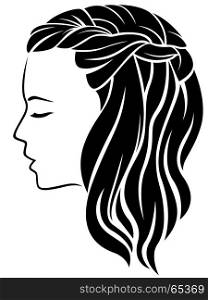 Young woman with long fluffy hair, vector illustration isolated on the white background