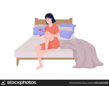Young woman with sudden intense knee pain semi flat color vector character. Editable figure. Full body person on white. Simple cartoon style illustration for web graphic design and animation. Young woman with sudden intense knee pain semi flat color vector character