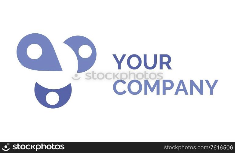 Your company vector, isolated logotype of corporation, brand name flat style isolated icon. Location pointer and inscription writing purple design. Your Company Name and Concept Logotype Isolated