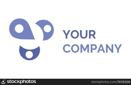 Your company vector, isolated logotype of corporation, brand name flat style isolated icon. Location pointer and inscription writing purple design. Your Company Name and Concept Logotype Isolated