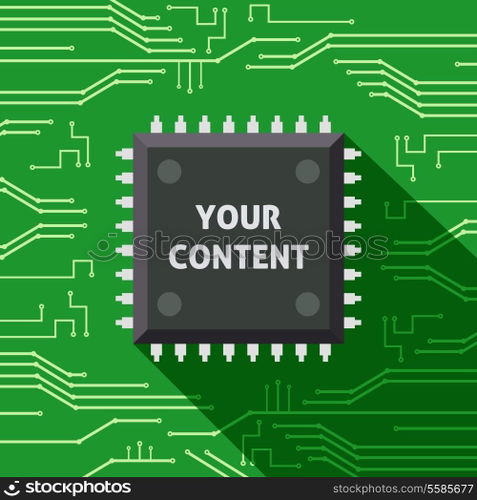 Your content microchip computer electronics cpu flat background vector illustration
