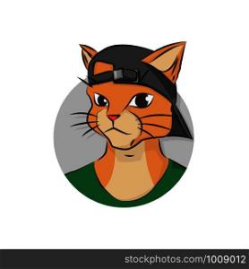 youth cat in a cap cartoon style, vector. youth cat in a cap cartoon style