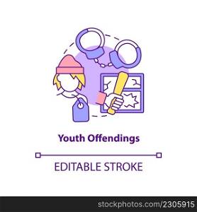 Youth offendings concept icon. Homelessness among young people abstract idea thin line illustration. Behavioral problems. Isolated outline drawing. Editable stroke. Arial, Myriad Pro-Bold fonts used. Youth offendings concept icon