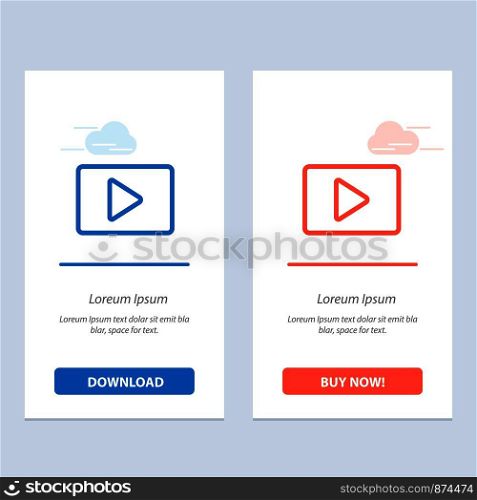 YouTube, Paly, Video, Player Blue and Red Download and Buy Now web Widget Card Template