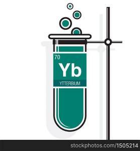 Ytterbium symbol on label in a green test tube with holder. Element number 70 of the Periodic Table of the Elements - Chemistry