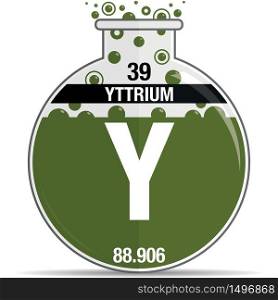 Yttrium symbol on chemical round flask. Element number 39 of the Periodic Table of the Elements - Chemistry. Vector image