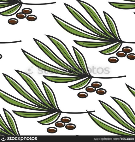Yucca plant and seeds seamless pattern Tunis symbol vector leaf exotic greenery tropical flora endless texture exotic vegetation and beans wallpaper print botany traveling and tourism floral backdrop. Tunis symbol yucca plant and seeds seamless pattern