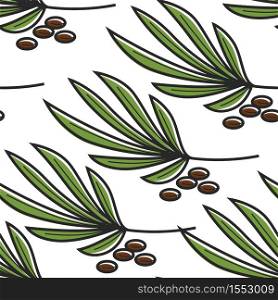 Yucca plant and seeds seamless pattern Tunis symbol vector leaf exotic greenery tropical flora endless texture exotic vegetation and beans wallpaper print botany traveling and tourism floral backdrop. Tunis symbol yucca plant and seeds seamless pattern
