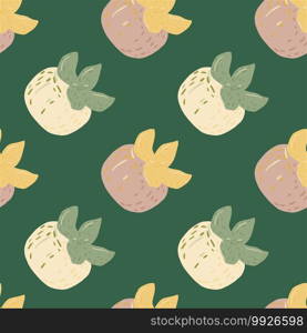 Yummy seamless food pattern with persimmon ornament. Simple fresh fruits on green background. Great for fabric design, textile print, wrapping, cover. Vector illustration.. Yummy seamless food pattern with persimmon ornament. Simple fresh fruits on green background.