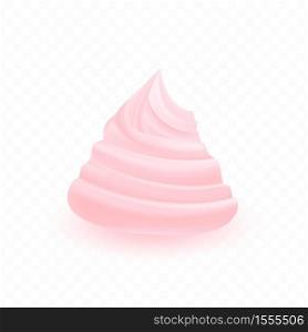 Yummy strawberry pink cream isolated on transparent background with nice tints. Sweet dessert topping element in a realistic style. Sugar mousse icon. Vector.