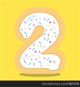 YUMMY, WHITE, DONUT, NUMBER, 02, Vector, illustration, cartoon, graphic,