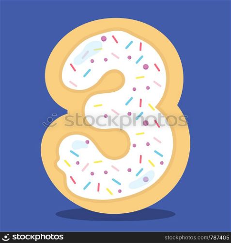YUMMY, WHITE, DONUT, NUMBER, 03, Vector, illustration, cartoon, graphic,