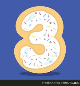 YUMMY, WHITE, DONUT, NUMBER, 03, Vector, illustration, cartoon, graphic,