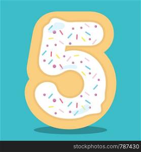 YUMMY, WHITE, DONUT, NUMBER, 05, Vector, illustration, cartoon, graphic,