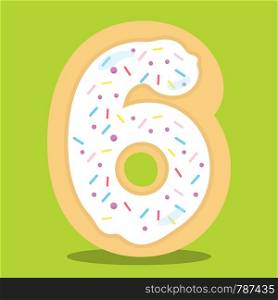 YUMMY, WHITE, DONUT, NUMBER, 06, Vector, illustration, cartoon, graphic,