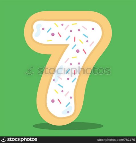 YUMMY, WHITE, DONUT, NUMBER, 07, Vector, illustration, cartoon, graphic,