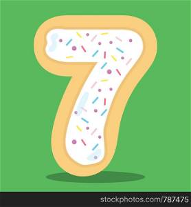 YUMMY, WHITE, DONUT, NUMBER, 07, Vector, illustration, cartoon, graphic,