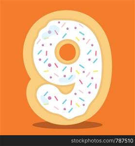 YUMMY, WHITE, DONUT, NUMBER, 09, Vector, illustration, cartoon, graphic,