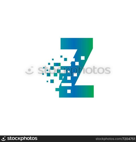 Z Initial Letter Logo Design with Digital Pixels in Gradient Colors