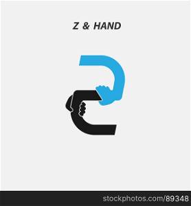 Z - Letter abstract icon & hands logo design vector template.Italic style.Business offer,Partnership,Hope,Help,Support,Teamwork sign.Corporate business & education logotype symbol.Vector illustration