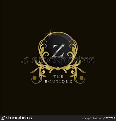 Z Letter Golden Circle Shield Luxury Boutique Logo, vector design concept for initial, luxury business, hotel, wedding service, boutique, decoration and more brands.