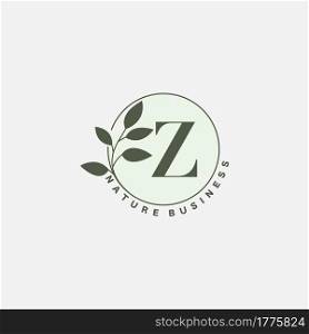 Z Letter Logo Circle Nature Leaf, vector logo design concept botanical floral leaf with initial letter logo icon for nature business.
